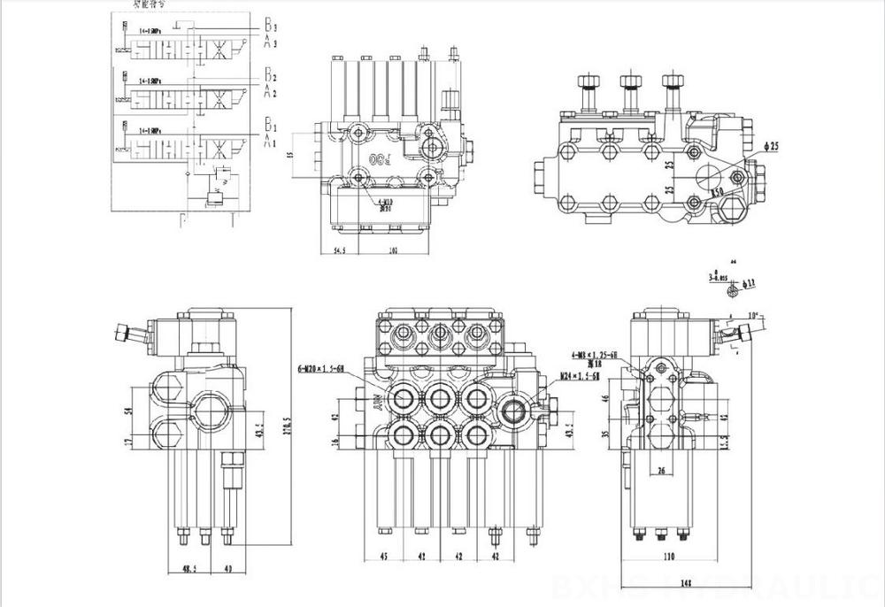 MP80 Manual 3 Spool Hydraulic Distributor drawing image