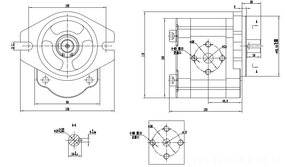 Pto Hydraul Pump CBHS-FL304 4 cc/rev Hydraulic Gear Pump | Manufacturer & Global Supplier drawing image