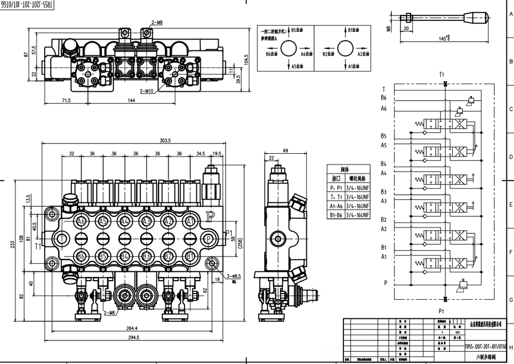 Hydraulic Control 3 Spool Valve Valve Manufacturing Expertise | TR55 Monoblock Valve | Keywords drawing image