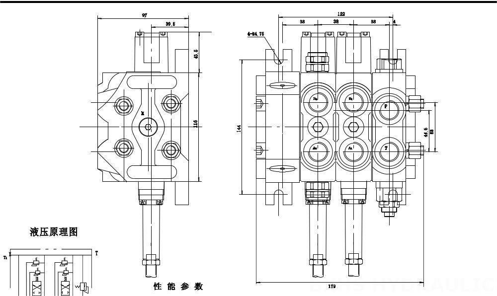 DCV60 Cable 3 Spool Sectional Directional Valve drawing image