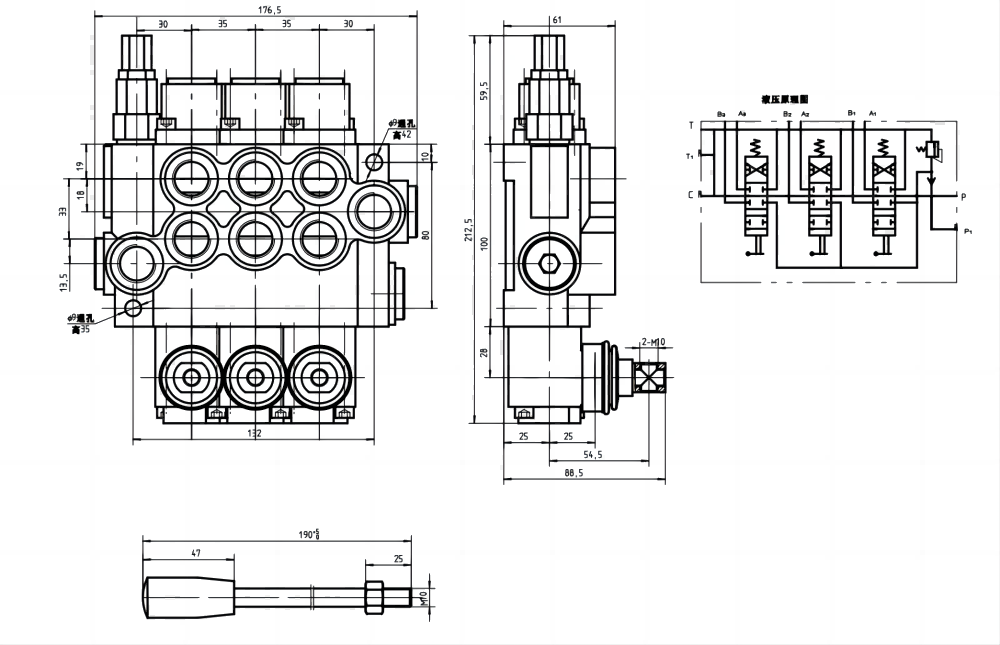 Hydraulic Directional Control Valve - P40-G12-G38-3OT Series | Wholesale & OEM drawing image