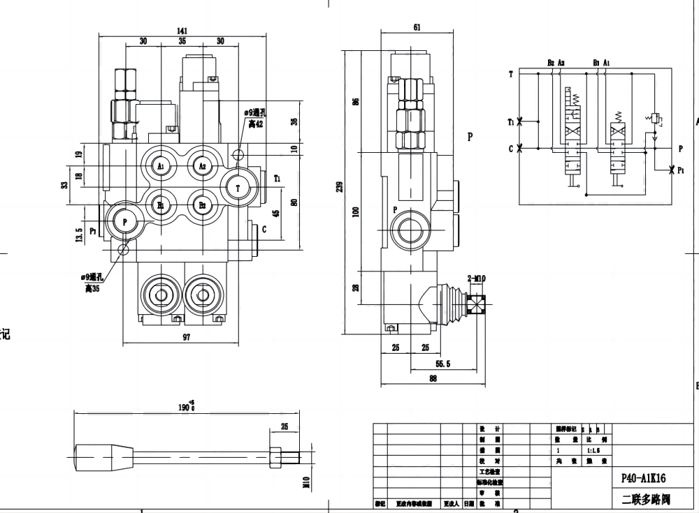 Hydraulic Remote Control Factory Direct Supply: P40-AQF-G38-G12 Monoblock Valve for Wholesale drawing image