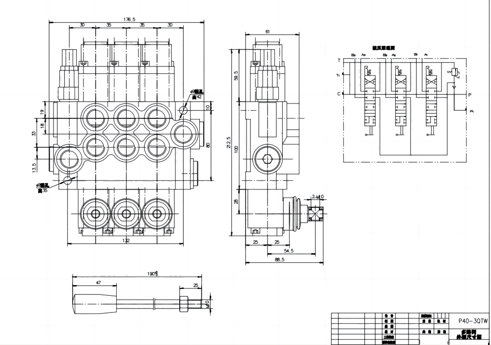 P40 Hydraulic Joystick Manual Monoblock Directional Valve - P40-G12-G38-3QTW | Factory & OEM drawing image