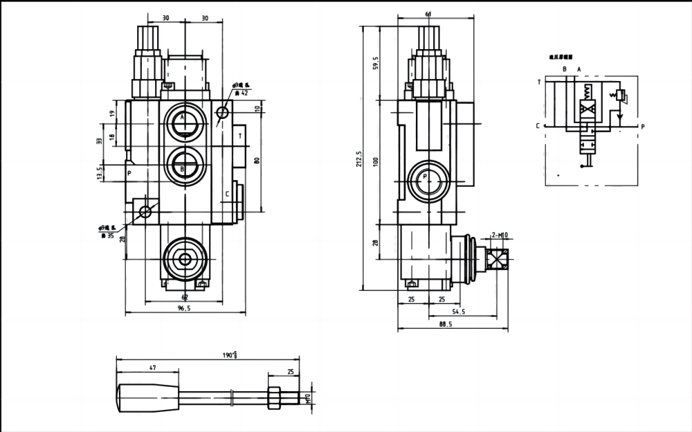 P40-G12-YW 1 Spool Manual Hydraulic Directional Control Valve | Factory Direct drawing image