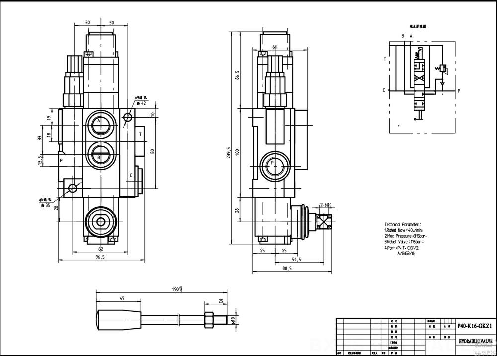 Globe Valves Monoblock Directional Hydraulic Valve P80-G12-1OW | Manufacture & Supply drawing image