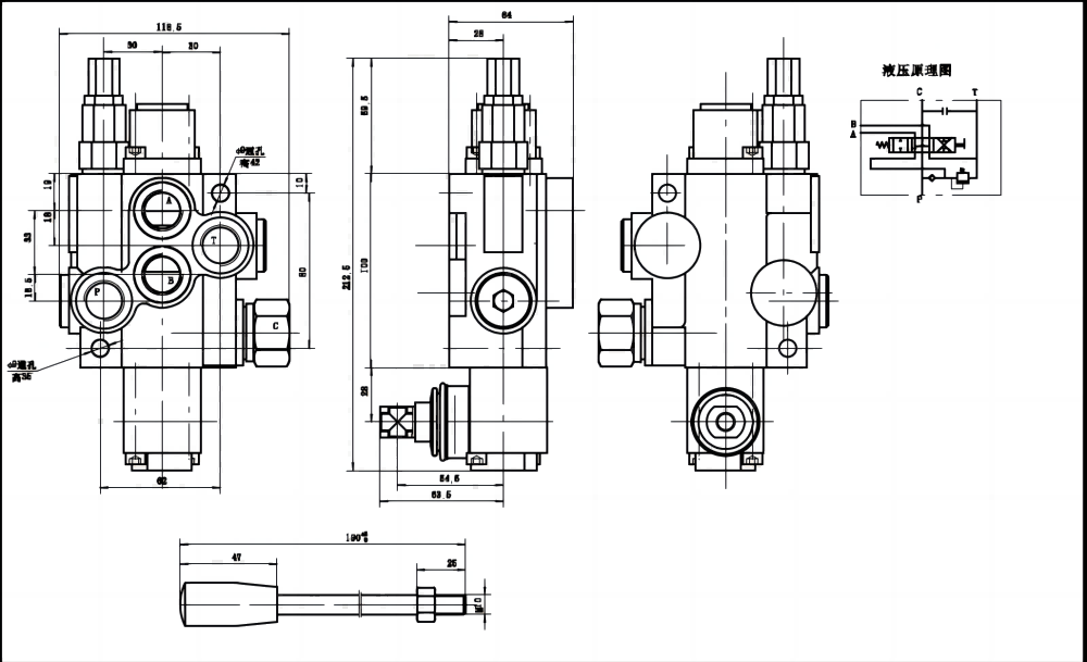 P40J Manual 1 Spool Monoblock Directional Valve drawing image