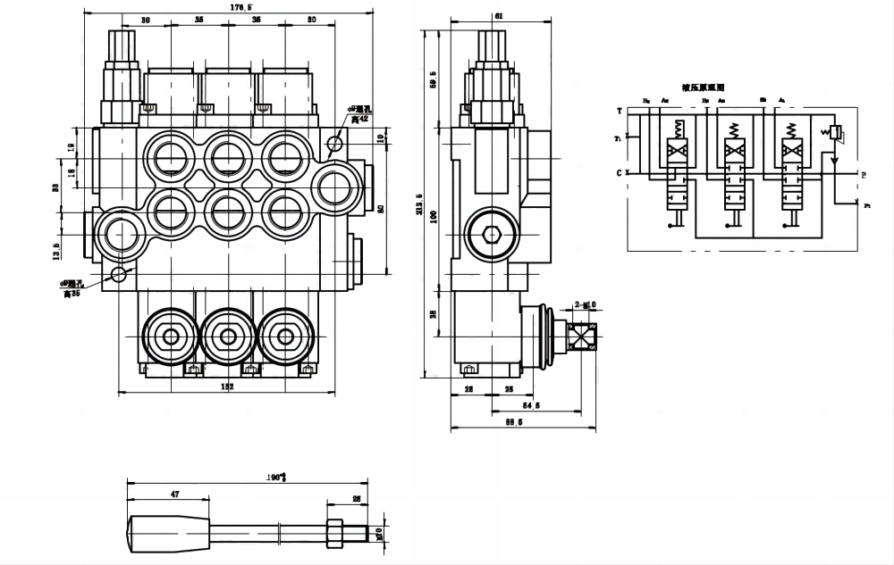 Electronic Hydraulic 4spool Valve Controler Directional Valve | Factory Direct & Customizable drawing image