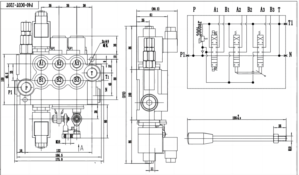 P40 Solenoid and Joystick 3 Spool Valve: Factory Direct Supply, Global Distribution drawing image