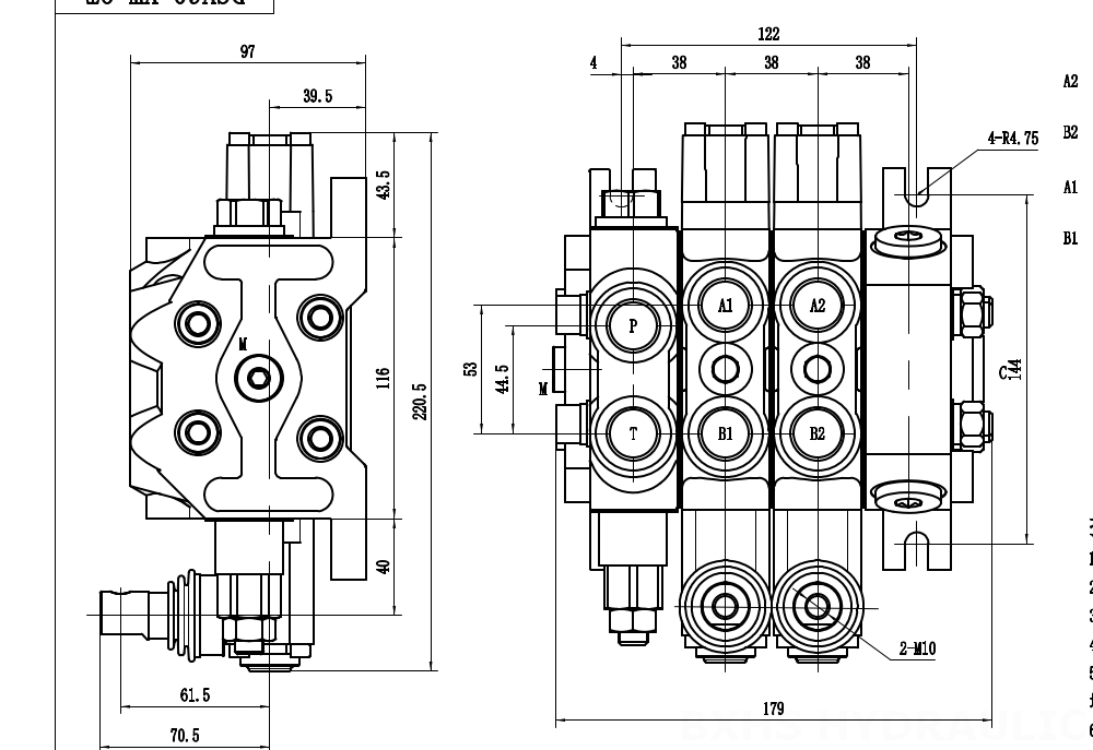 4 Spool Electric Hydraulic Control Valve DCV60 Hydraulic Valve | Factory Direct & Customizable drawing image