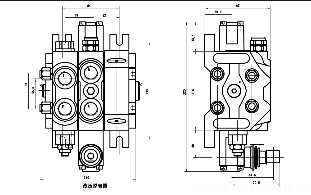 3 Way Valve Hydraulic Customizable Hydraulic Valves: DCV60-G34 Series | OEM and ODM Services drawing image