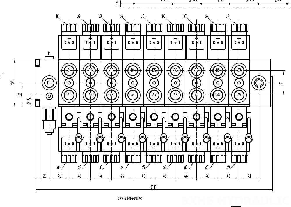 DCV58 Solenoid 9 Spool Sectional Directional Valve drawing image