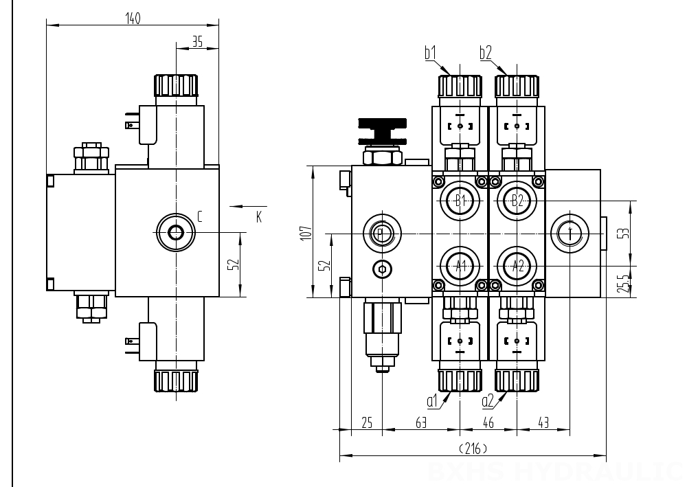 2 Spool Directional Control Valve DCV58F Hydraulic Directional Control Valve | Wholesale & OEM drawing image