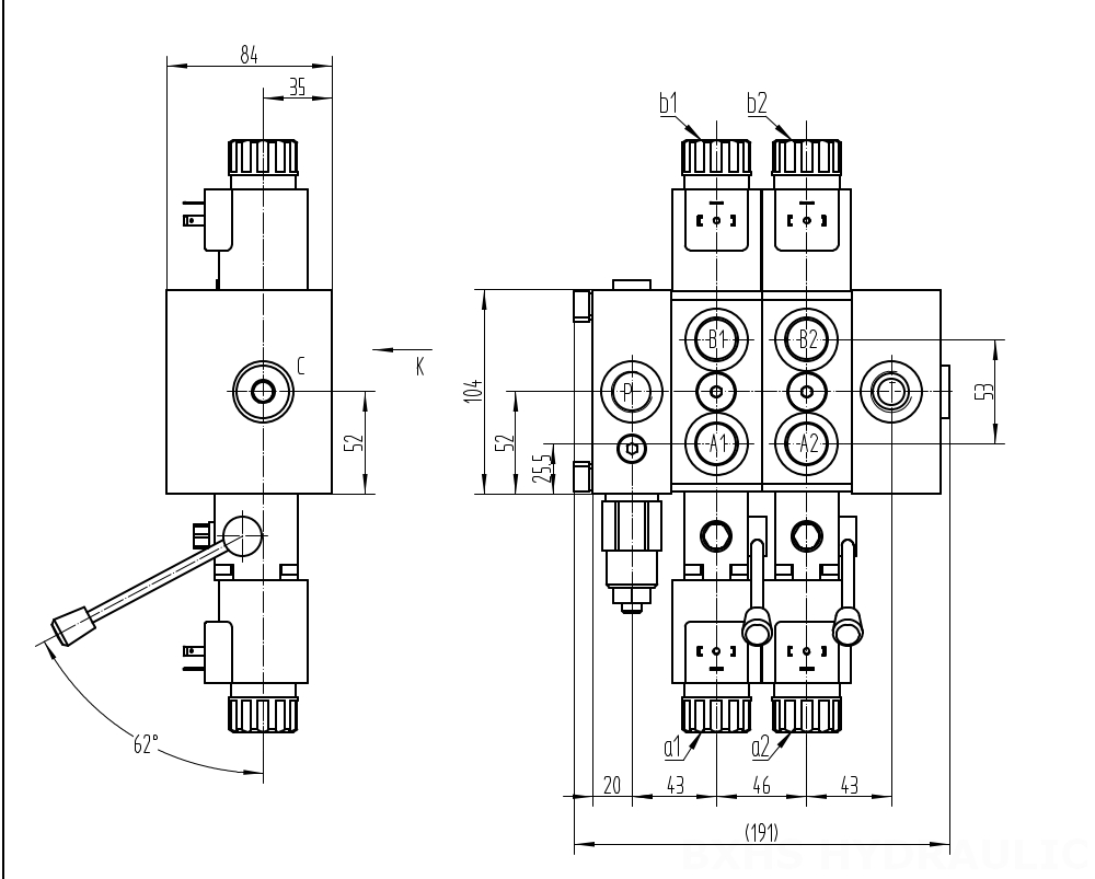 Log Splitter Directional Control Valve Hydraulic Solenoid Valve DCV58 | Quality and Performance drawing image