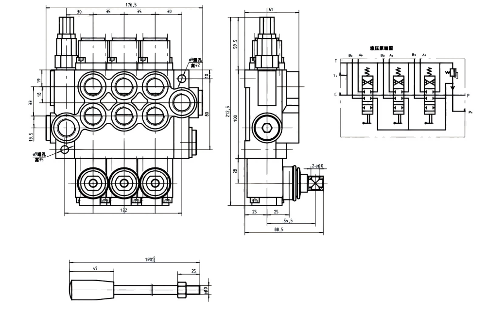 P40-G12 Manual 3 Spool Directional Valve: Manufacturer & Worldwide Supplier drawing image