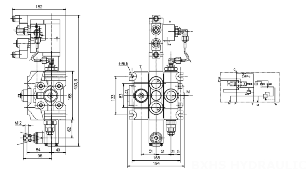 DCV200 Electro-hydraulic 1 Spool Sectional Directional Valve drawing image