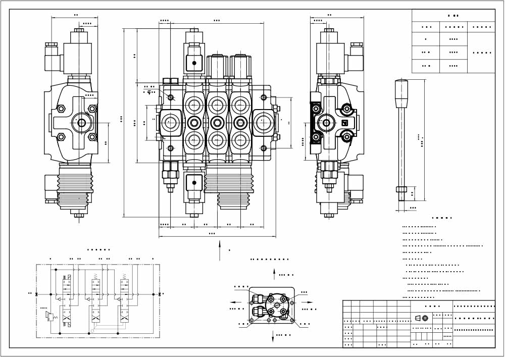 SD8 Solenoid and Joystick 3 Spool Sectional Directional Valve drawing image