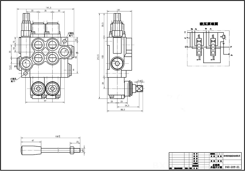 P40A Manual 2 Spool Monoblock Directional Valve drawing image