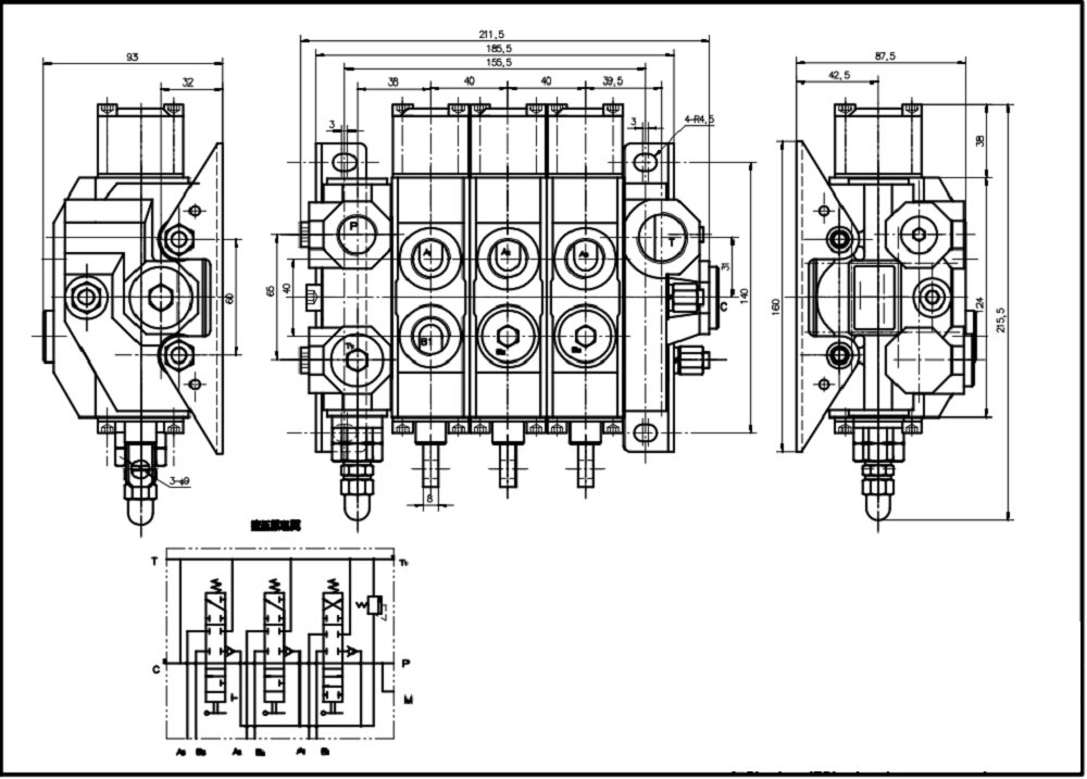 Direct from the Manufacturer: High-Quality Manual 3 Spool Monoblock Directional Valves drawing image