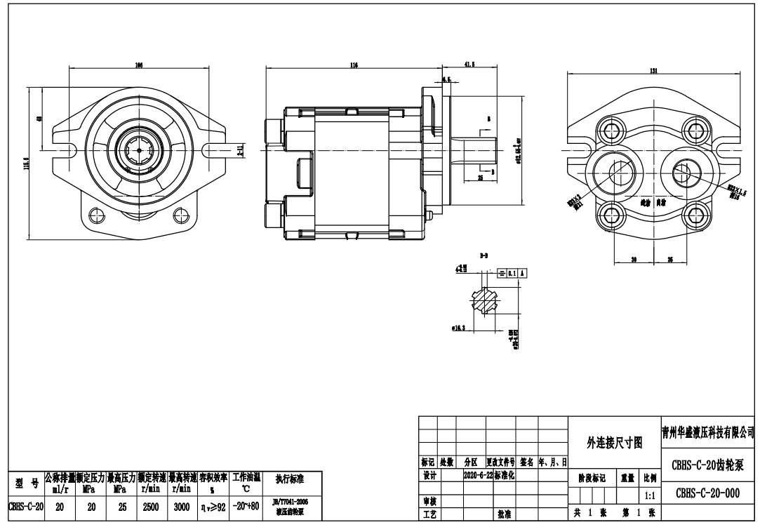 CBHS-C20 20 cc/rev Hydraulic Gear Pump drawing image