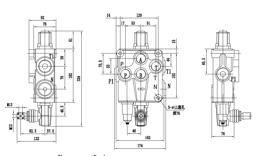 Directional Control Valve Solutions: P120-G1-OT Monoblock Valve | OEM & ODM drawing image