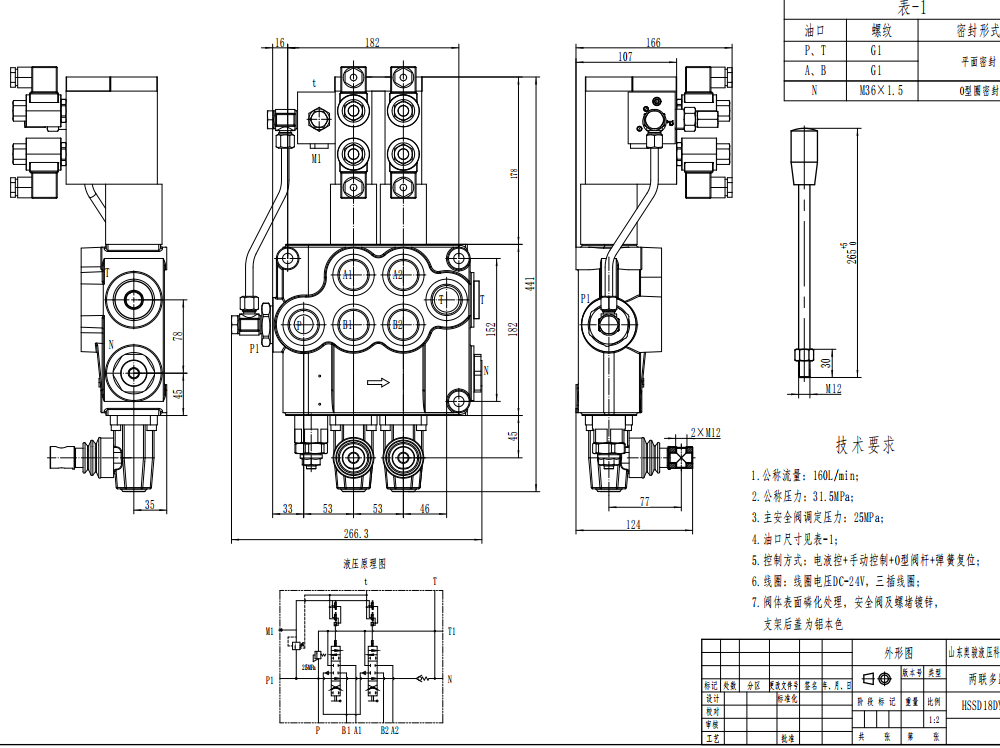 SD18 Electric 2 Spool Monoblock Directional Valve drawing image