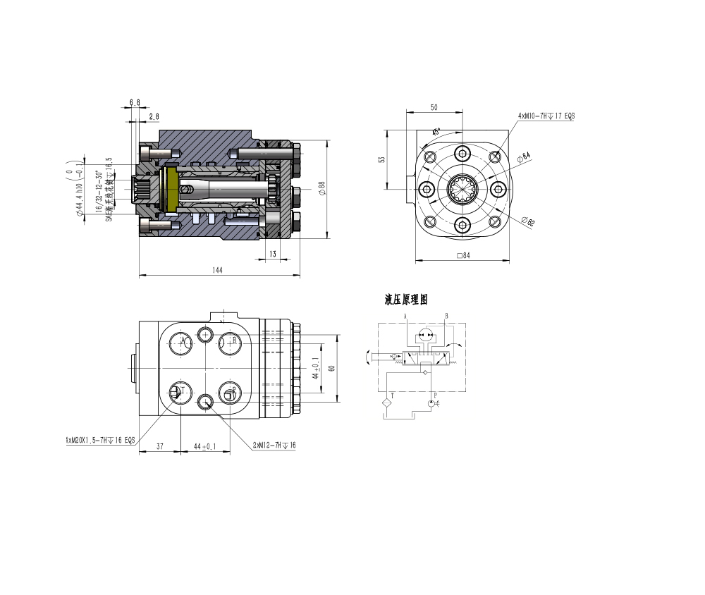 BZZ1-E100C 100 ml/r 7.5 L/min Streering Unit drawing image