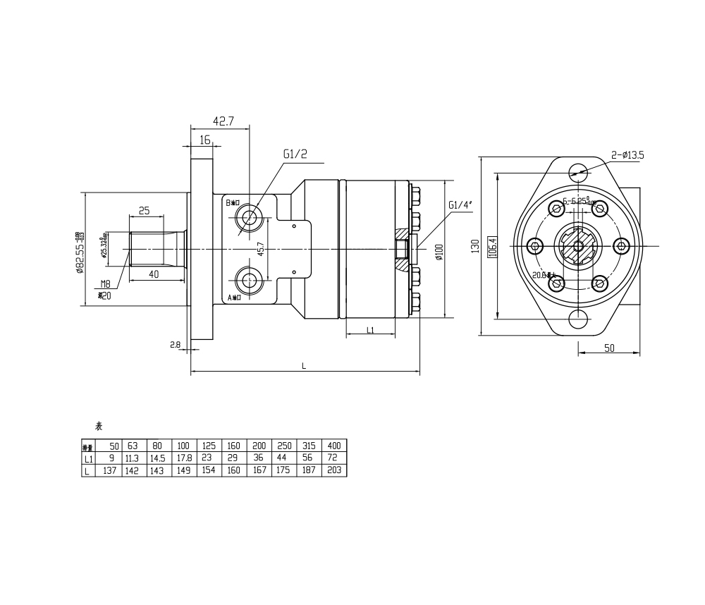 BMR_Cycloid Hydraulic Motor-3 80 cc/r 53 Lpm Hydraulic Motor drawing image