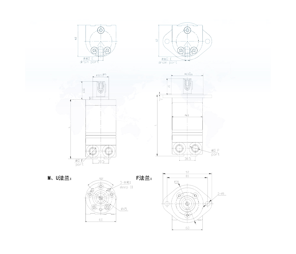 BMM_Cycloid Hydraulic Motor 8 cc/r 14 Lpm Hydraulic Motor drawing image