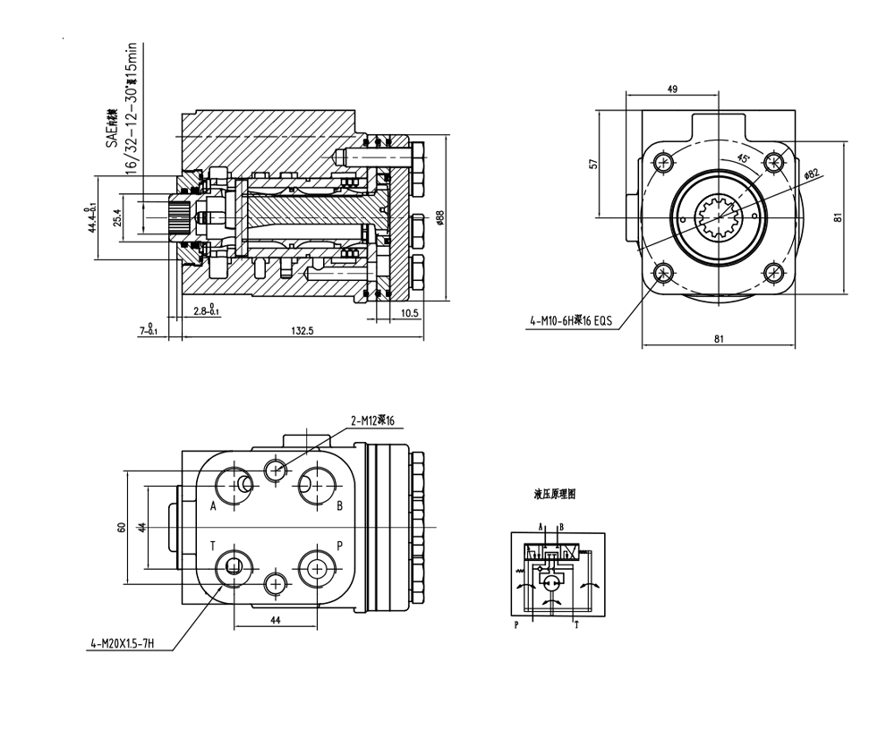 BZZ1-E80AS 80 ml/r 6 L/min Streering Unit drawing image