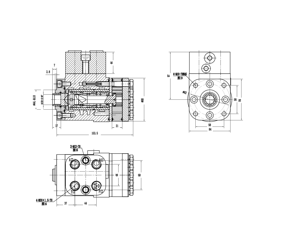 BZZ1-E160B 160 ml/r 12 L/min Streering Unit drawing image