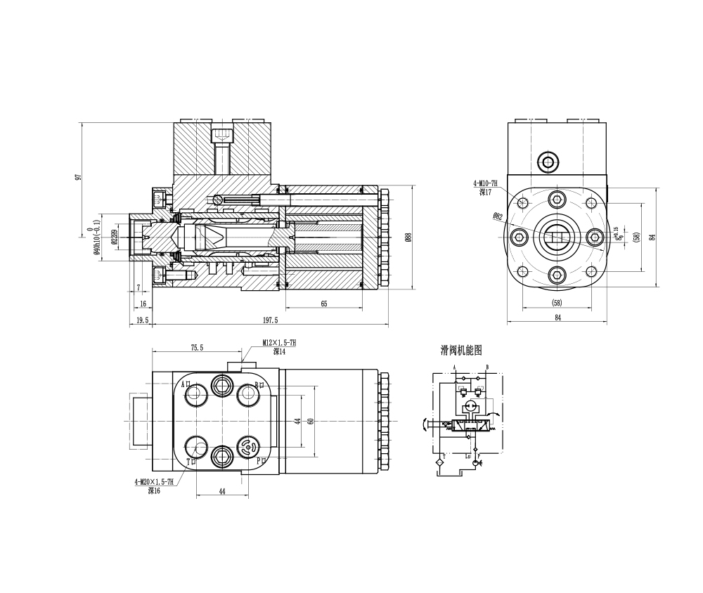BZZ5-E500C 500 ml/r 38 L/min Streering Unit drawing image