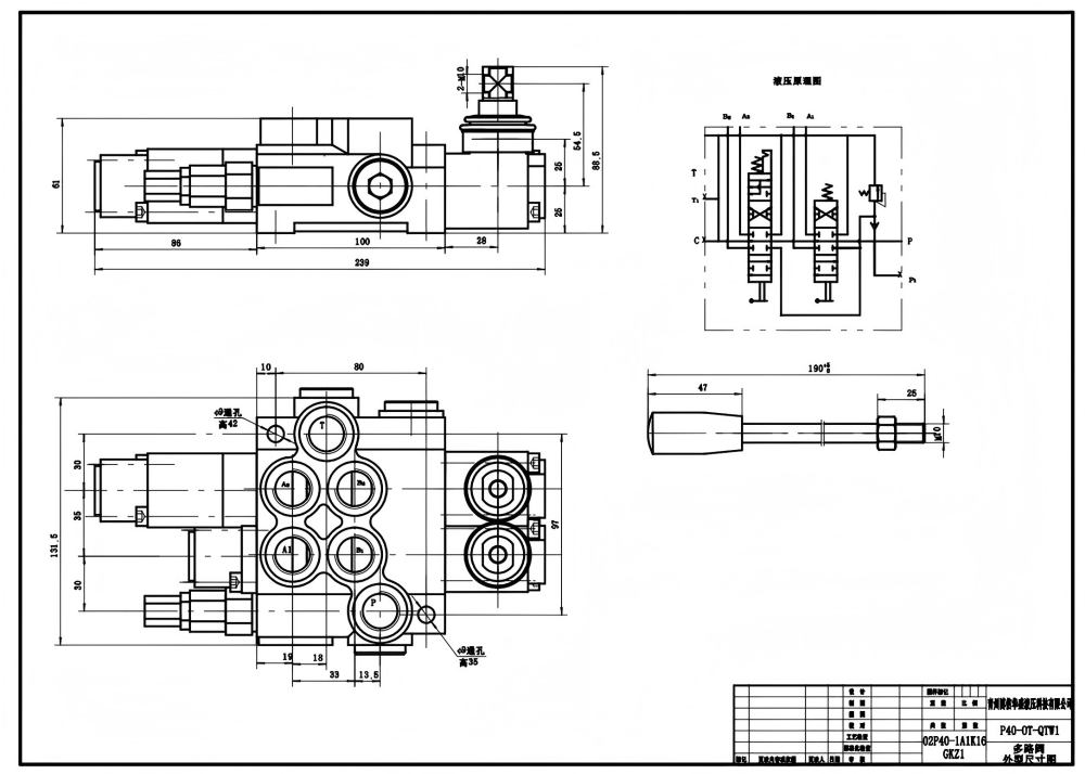 Hydraulic Innovation: P40A Manual 2 Spool Monoblock Directional Valve | Global Supply drawing image