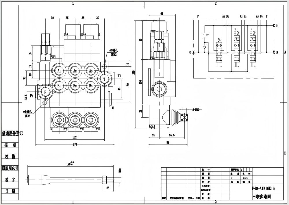Manual Monoblock Directional Valve - P40-G12-G38-OT-2QTW Series | Wholesale & OEM drawing image