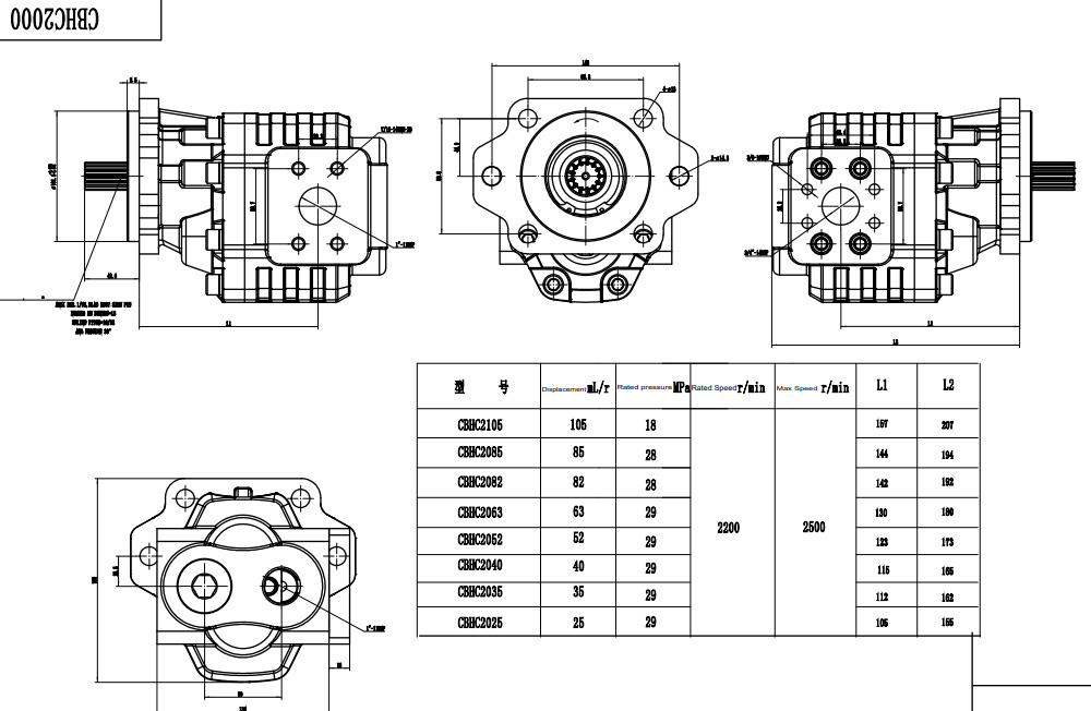 CBHC-2082 82 cc/rev 28 MPa (4061 psi) Hydraulic Gear Pump drawing image