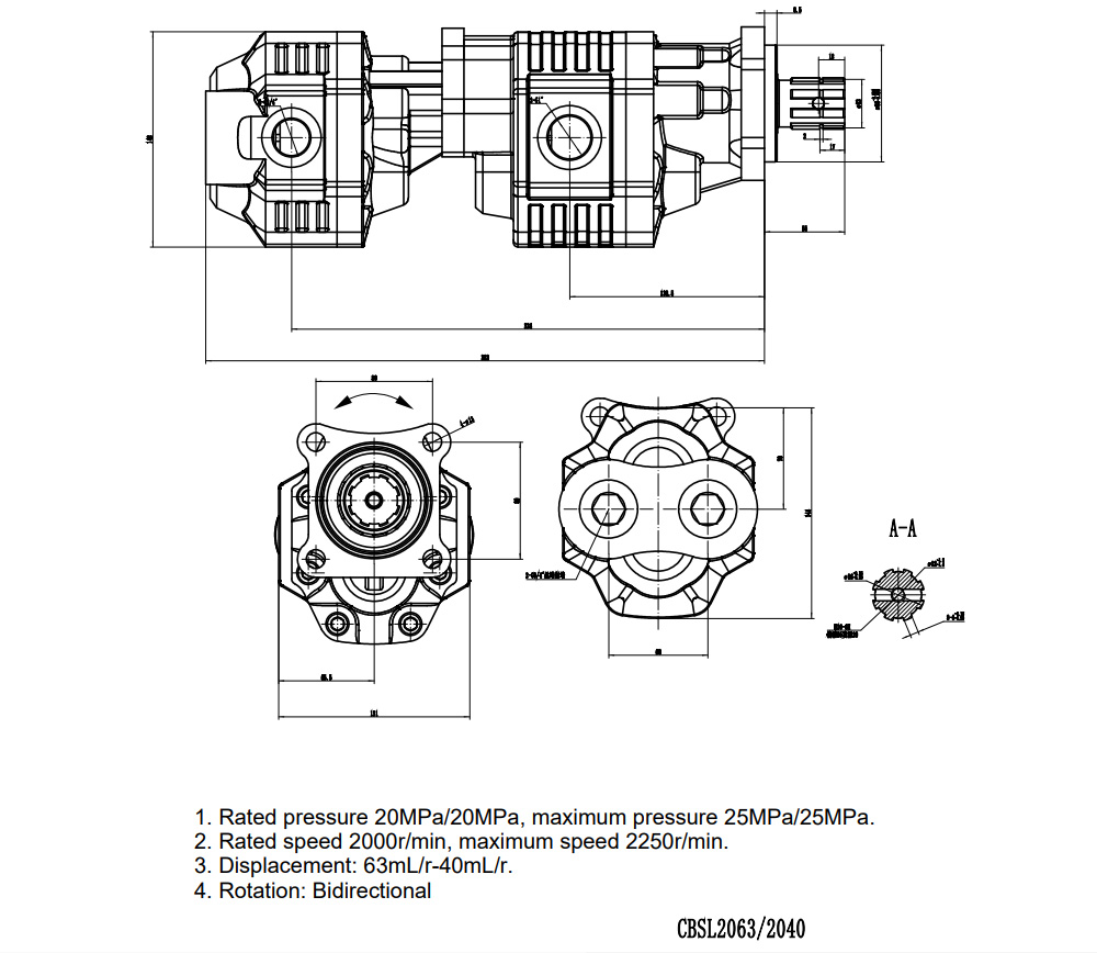 CBSL-2063-2040 63 cc/rev 20 MPa (2900 psi) Hydraulic Gear Pump drawing image