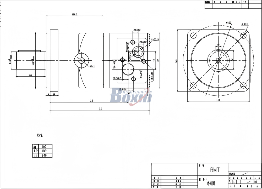 OEM and ODM Custom BMT400 400 cc/r 125 Lpm Hydraulic Motor drawing image