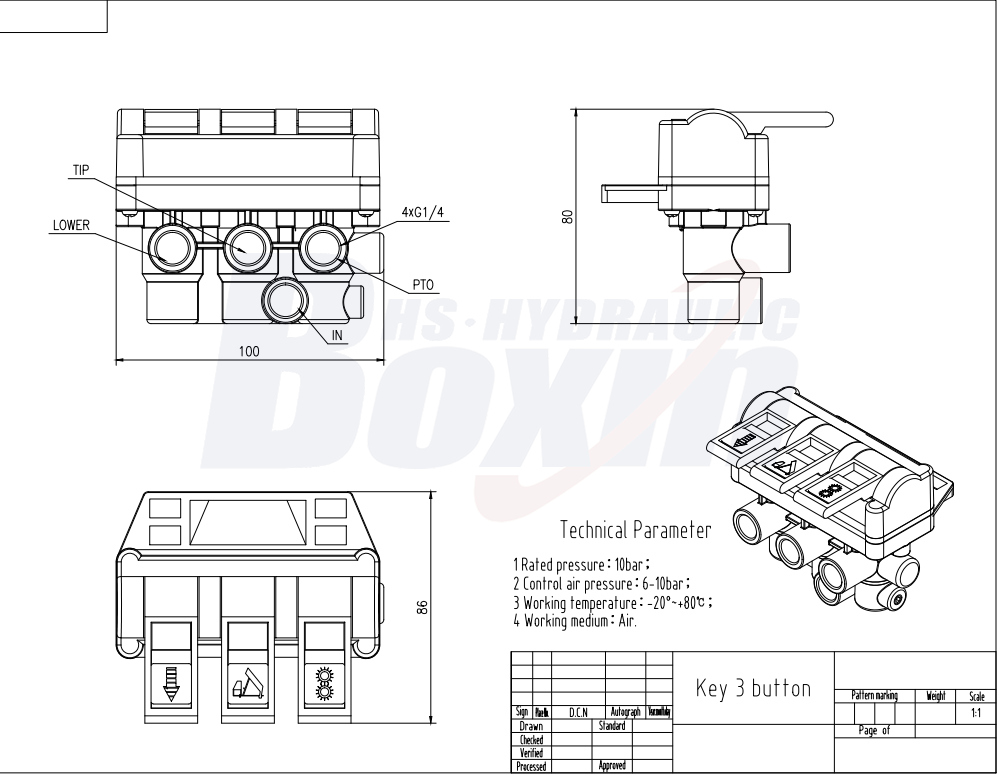 TC-4-TFLF Pneumatic 1 Spool Hydraulic Control Valve drawing image