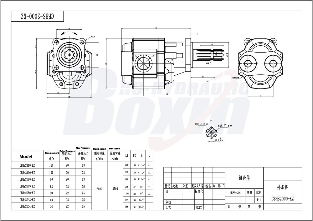 CBHST1-80-KZ 80 cc/rev 20 MPa (2900 psi) Hydraulic Gear Pump drawing image