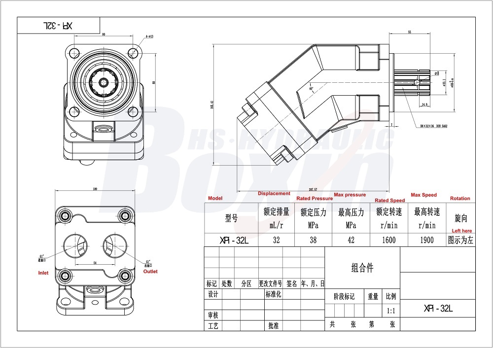 XPi-32L 32 cc/rev 38 MPa (5511 psi) Hydraulic Piston Pump drawing image