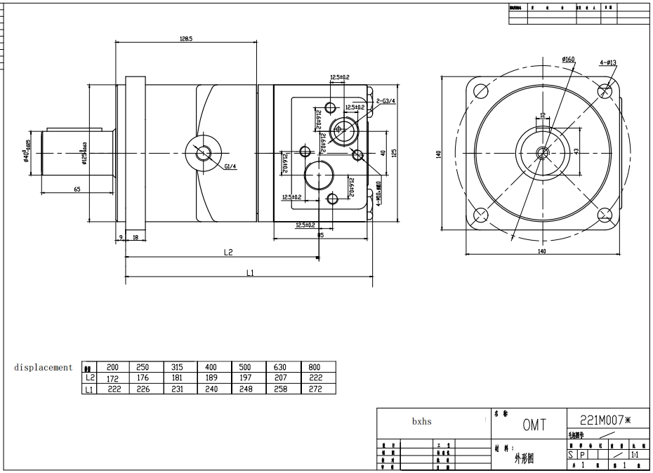 BMT400 400 cc/r 125 Lpm Hydraulic Motor drawing image