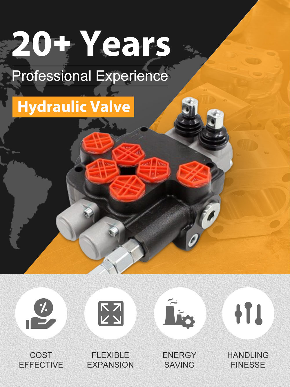 3 Sectional Proportional Hydraulic Distributor 2 Spool Hydraulic Valve P80-G34-2OT detailed image