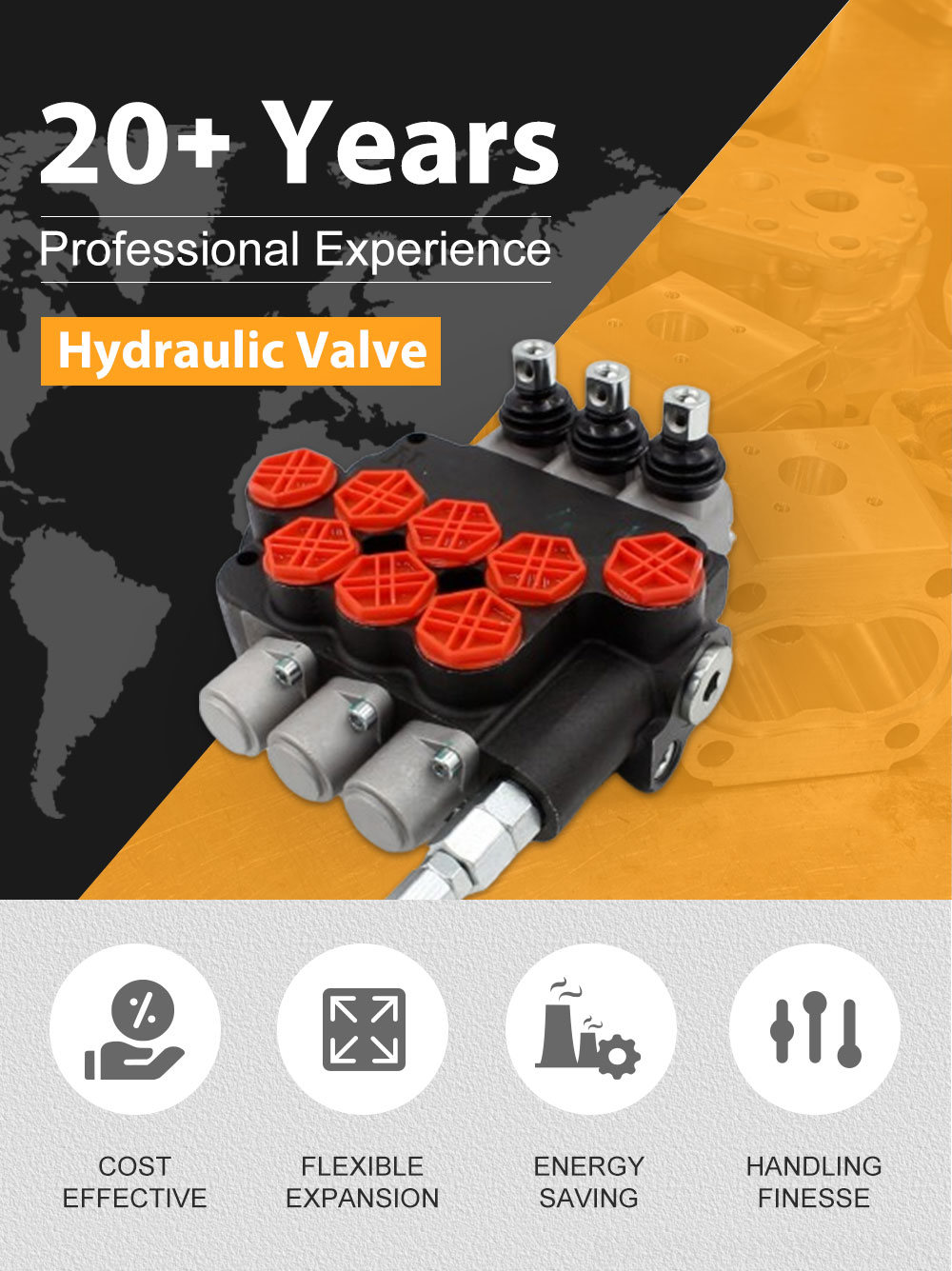 Hydraulic Flow Control Valve With Relief P80-G34-OT Manual 3 Spool Monoblock Directional Valve detailed image