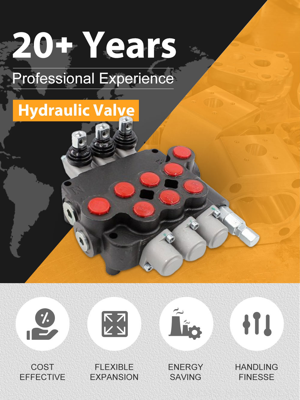 Hydraulic Solenoid Valve 12 Volt P80-U78-3OT Manual 3 Spool Directional Valve | Partner with Us detailed image