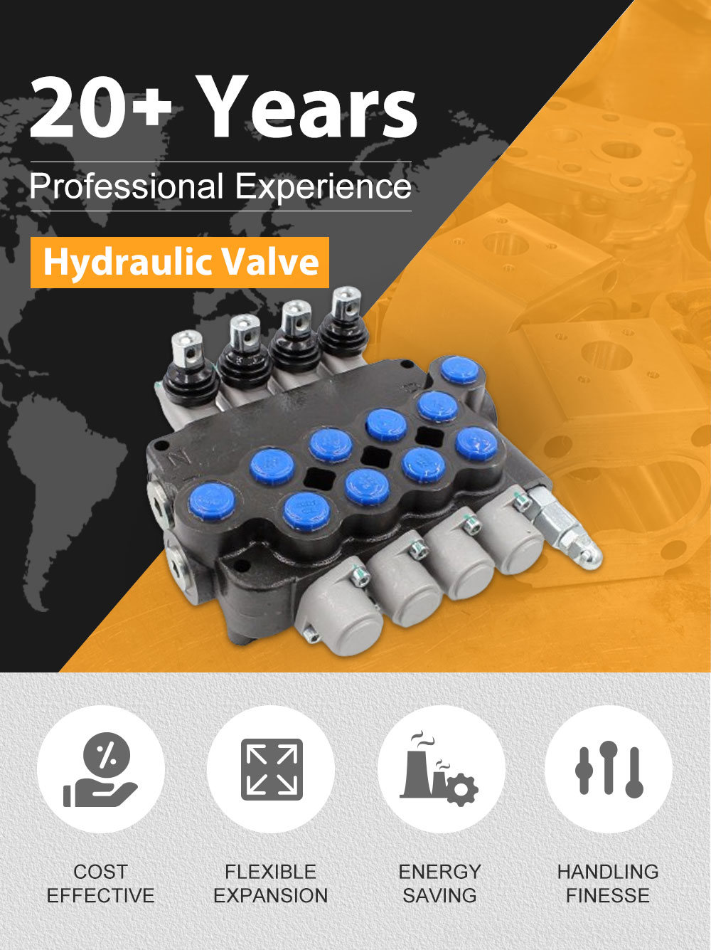 Hydro Control Hydraulic Valves Hydraulic Control Valve, 4-Spool, Manual Operation - P80-U78-4OT detailed image