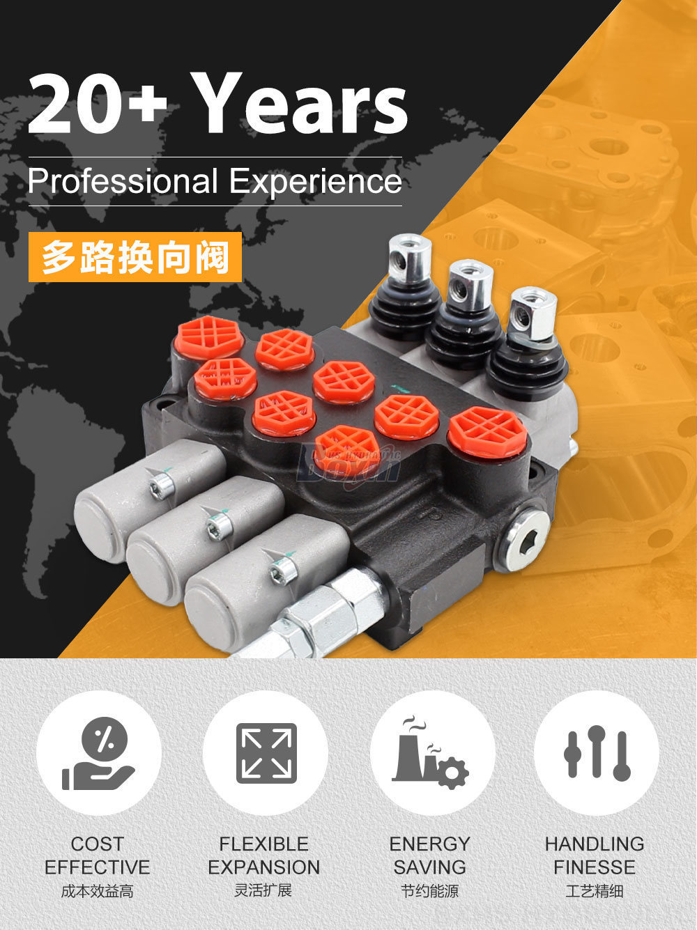 P40-G12-G38-3OT 手动三联整体式多路换向阀 手控 3 联 整体式换向阀