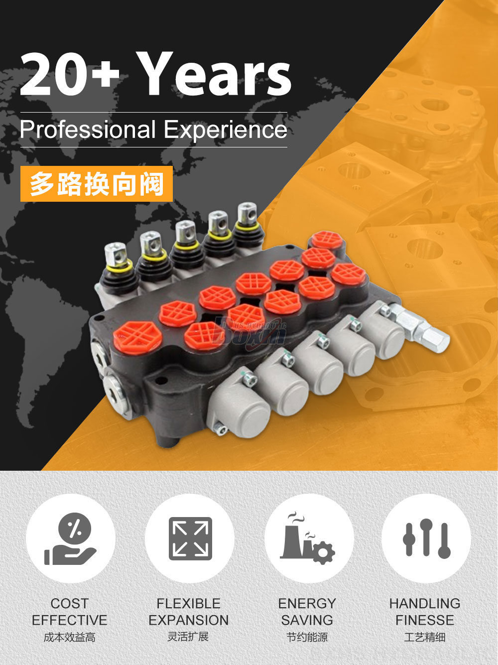 P80-G12-G34-OW 手控 5 联 整体式换向阀